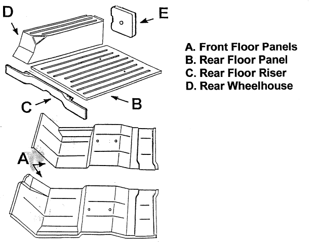 Jeep CJ5, CJ7, Wrangler YJ, 1976-1995, Rear Cargo Floor and Wheelhouse Diagram Body/Tub